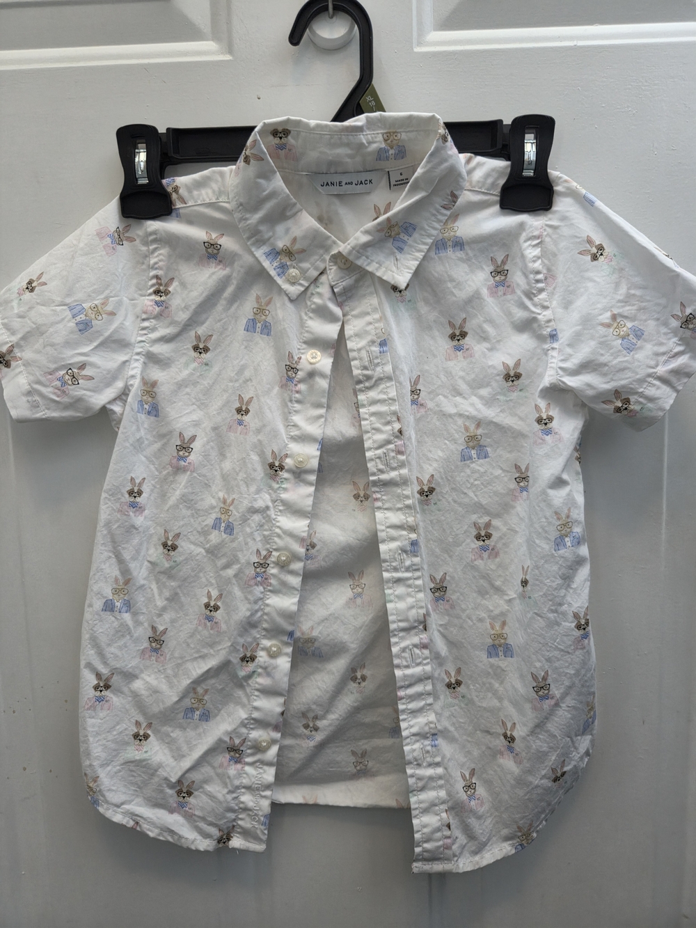 Janie and Jack White Short-Sleeve Button-Down Shirt with Bunny Print